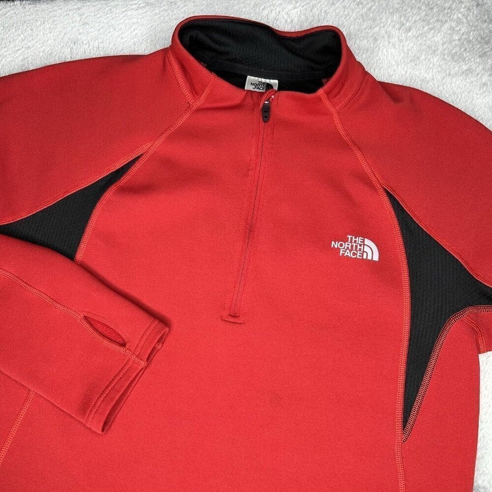 The North Face Half Zip Pullover Mens Small Red Black Scuba Knit 1/2 Zip Stretch